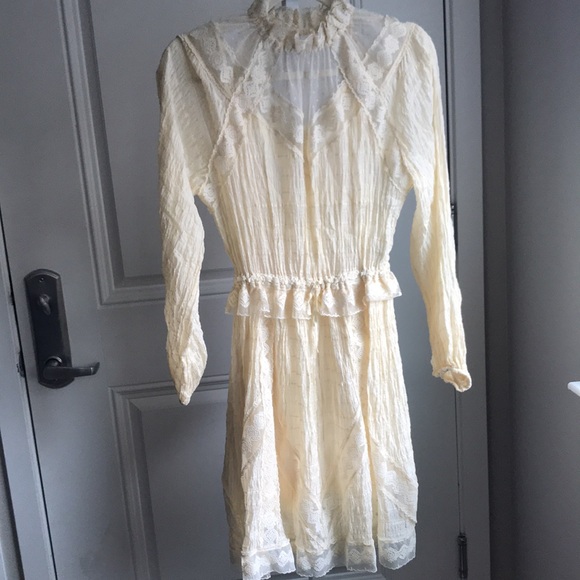 Nwot Elegant Cream Lace Trim Slip Dress